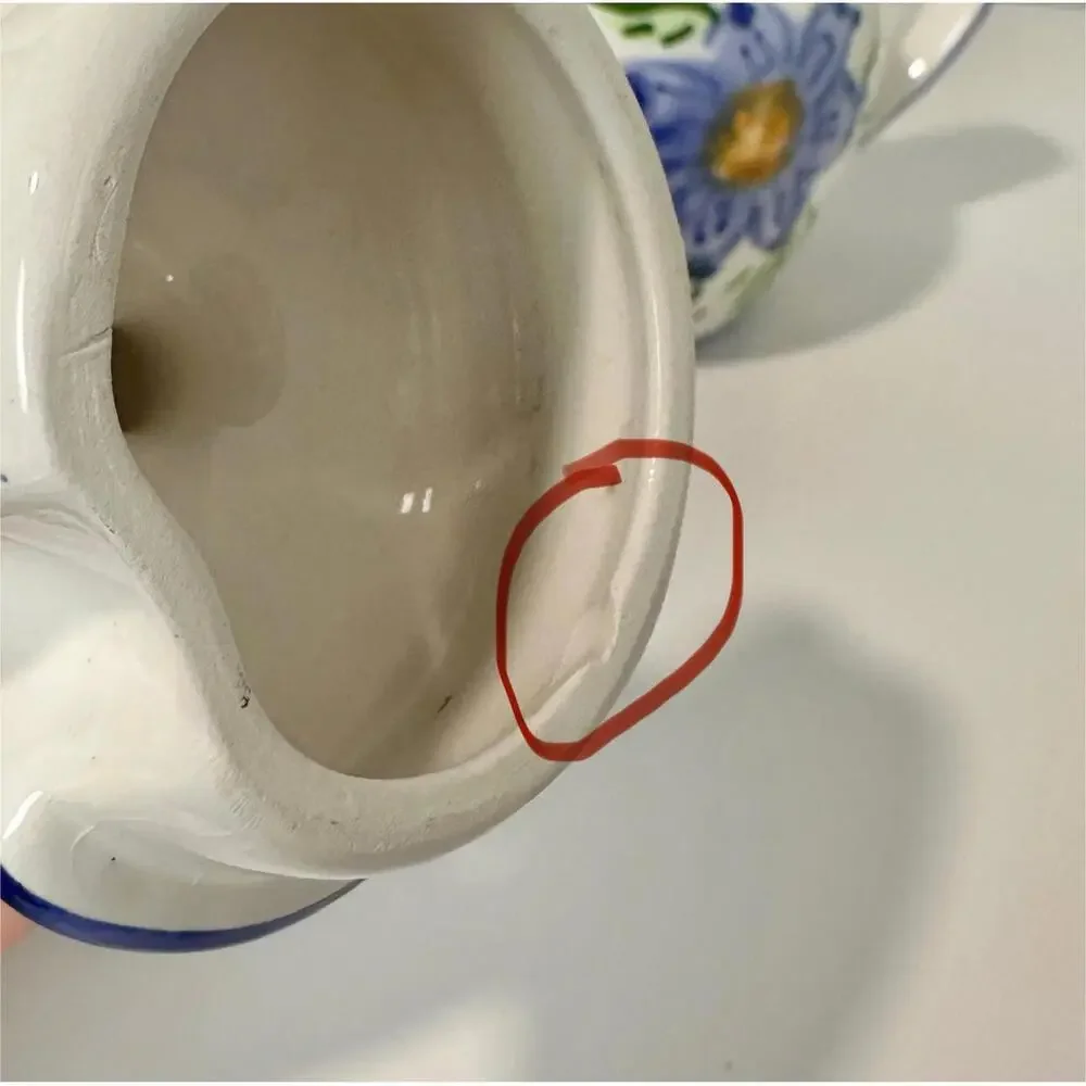 VTG Ceramic Sugar Bowl & Creamer Floral Pattern White Blue & Yellow Italy Made